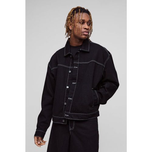 Tall - Veste oversize en jean à coutures contrastantes homme - S - Boohooman - Modalova