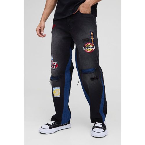 Jean large déchiré à écusson moto - 28R - Boohooman - Modalova