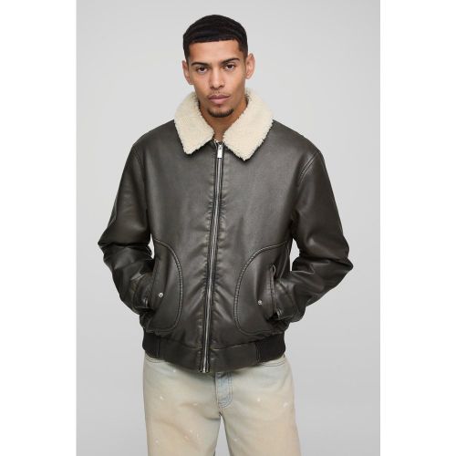 Bomber oversize aviateur à col en synthétique homme - S - Boohooman - Modalova