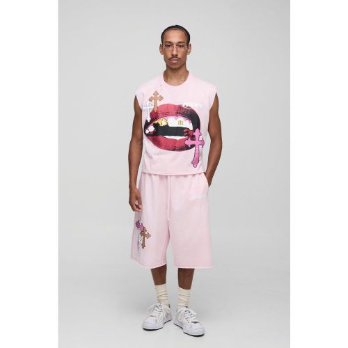 Ensemble oversize délavé à imprimé lèvres homme - S - Boohooman - Modalova