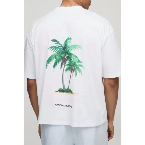 T-shirt oversize à col montant et imprimé palmier - S - Boohooman - Modalova