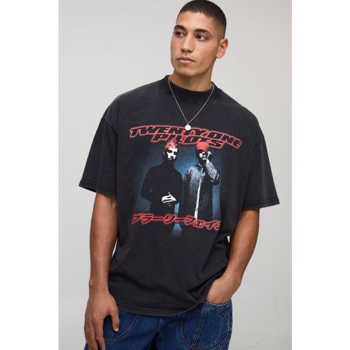 T-shirt oversize délavé à imprimé Twenty One Pilots - S - Boohooman - Modalova