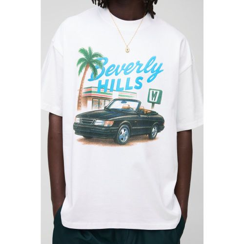 T-shirt oversize à col montant et imprimé Beverly Hills - S - Boohooman - Modalova