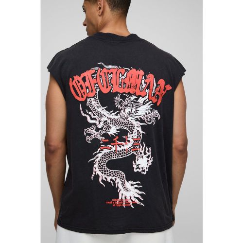 Débardeur oversize délavé à col montant et imprimé dragon - S - Boohooman - Modalova