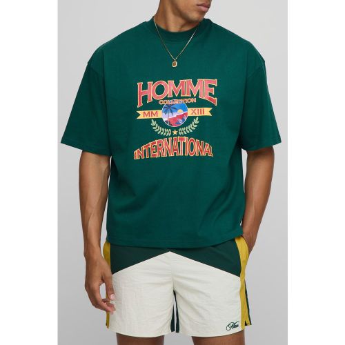 T-shirt oversize à col montant et imprimé forêt - S - Boohooman - Modalova