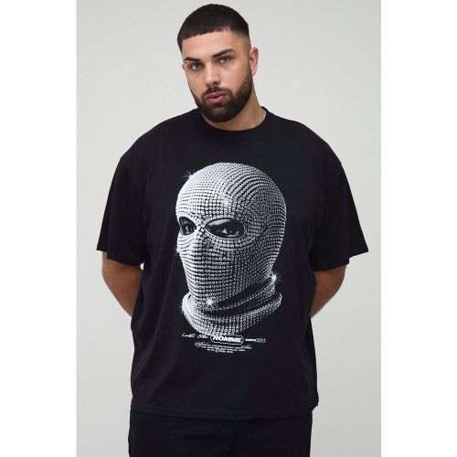 Plus Oversized Rhinestone Mask Print T-Shirt - 2XL - Boohooman - Modalova