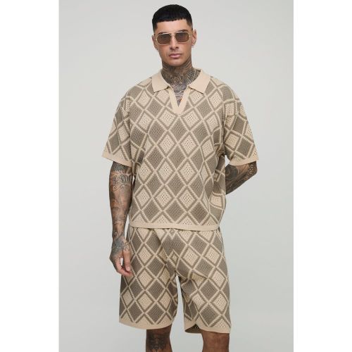 Tall - Ensemble en crochet avec polo et short - 2XL - Boohooman - Modalova