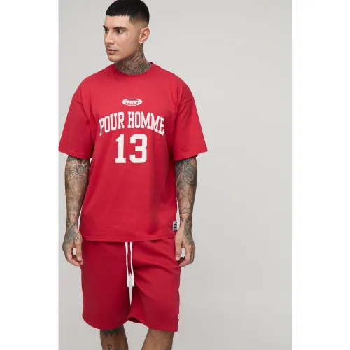 Tall - Ensemble oversize imprimé avec t-shirt et short - 2XL - Boohooman - Modalova