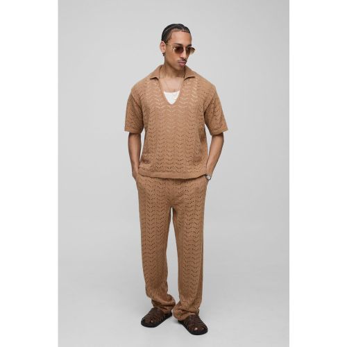 Ensemble en maille texturée avec pantalon oversize et polo - S - Boohooman - Modalova