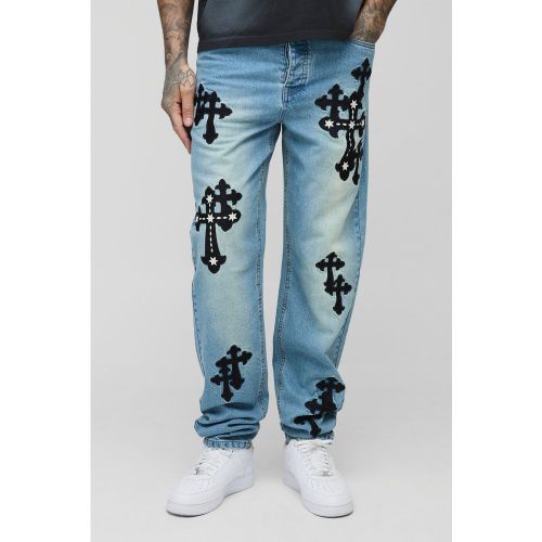 Tall Gothic Cross Applique Slim Stacked Jeans - 34 - Boohooman - Modalova