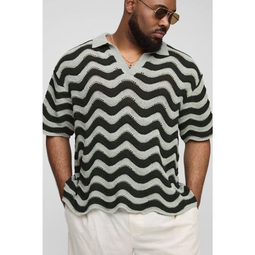 Grande taille - Polo oversize en maille à imprimé abstrait - 2XL - Boohooman - Modalova