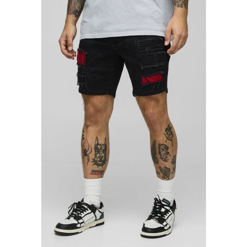 Short en jean déchiré et réparé à motif biker - 30 - Boohooman - Modalova