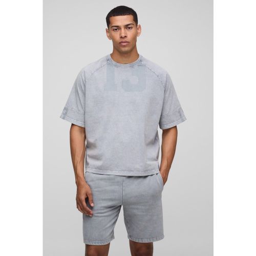 Ensemble oversize universitaire délavé avec short - S - Boohooman - Modalova