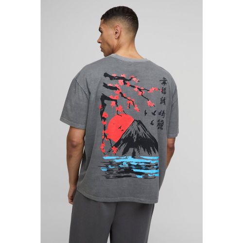 T-shirt oversize délavé à imprimé montagne - S - Boohooman - Modalova