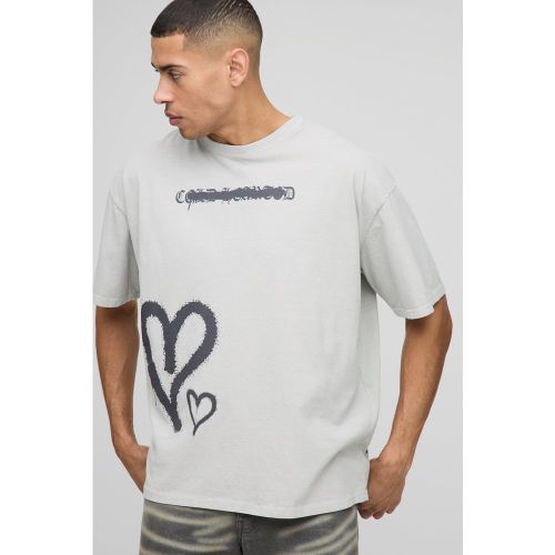 T-shirt oversize délavé à imprimé graffiti - S - Boohooman - Modalova