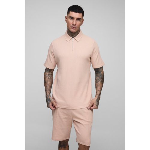 Tall - Ensemble en tissu gaufré avec polo et short - 2XL - Boohooman - Modalova
