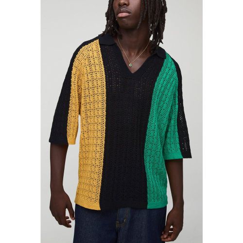 Oversized Carnival Striped Open Stitch Knitted Polo - S - Boohooman - Modalova