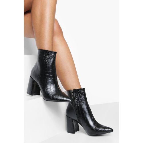 Bottines À Talons Carrés Croco - 36 - boohoo - Modalova