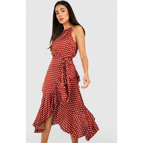 Robe Mi-Longue Satinée À Pois Et Volants - 42 - boohoo - Modalova