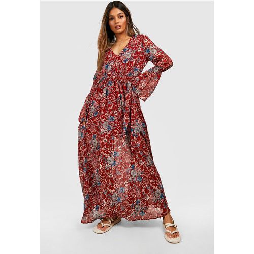 Robe Longue À Manches Volantées Et Imprimé Bohème - 36 - boohoo - Modalova