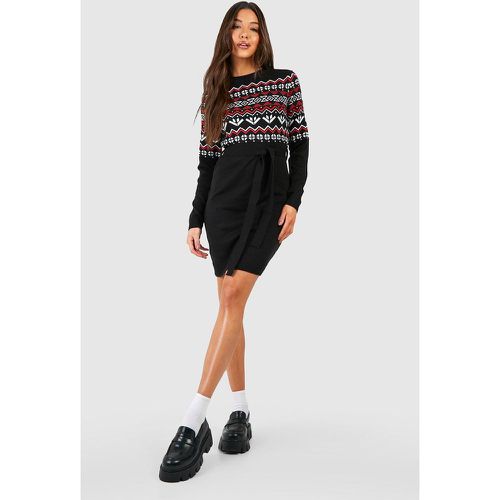 Robe Pull De Noël À Ceinture Et Motif Jacquard - M - boohoo - Modalova