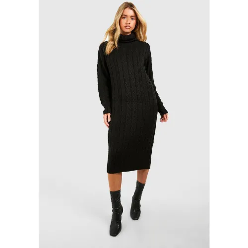 Robe Pull Mi-Longue À Col Roulé En Maille Torsadée - S - boohoo - Modalova