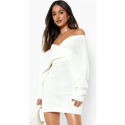 Robe Pull Côtelée À Épaules Dénudées - Blanc Écru - S, Blanc Écru - boohoo - Modalova