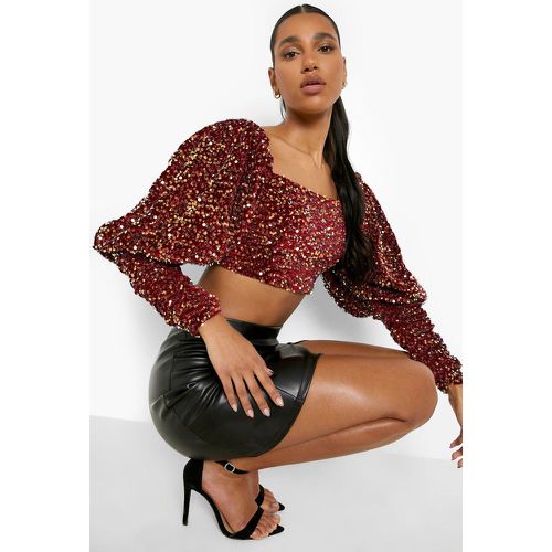 Crop Top Velours À Paillettes - 36 - boohoo - Modalova