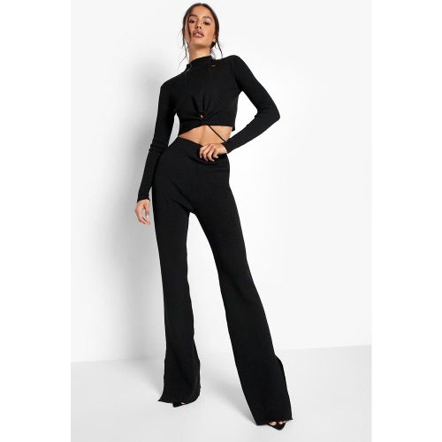 Ensemble En Maille Côtelée Pull Court À Lacets Et Pantalon Droit - S - boohoo - Modalova