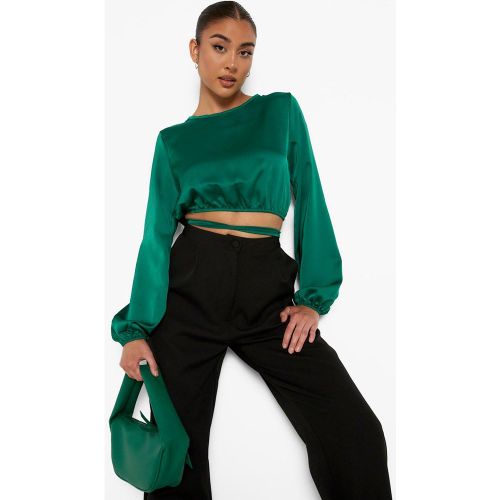 Crop Top Avec Lanières À La Taille Et Manches Longues - 34 - boohoo - Modalova