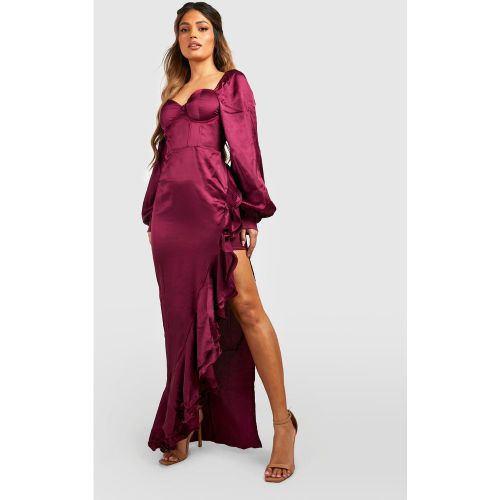 Robe Longue Satinée Style Corset À Volants - 38 - boohoo - Modalova