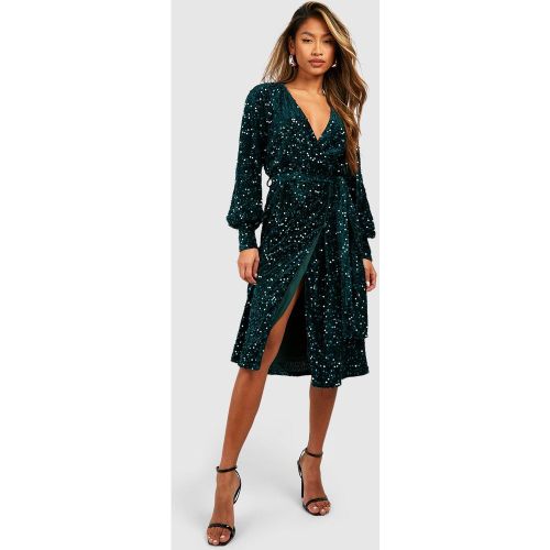 Robe Paillettes À Manches Longues Et Nouée À La Taille - 38 - boohoo - Modalova
