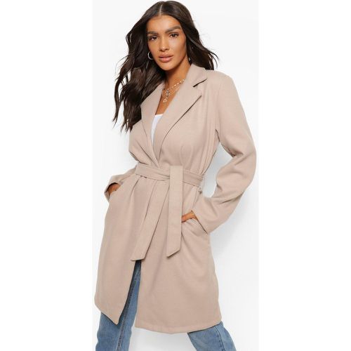 Manteau Effet Laine À Ceinture - 8 - boohoo - Modalova