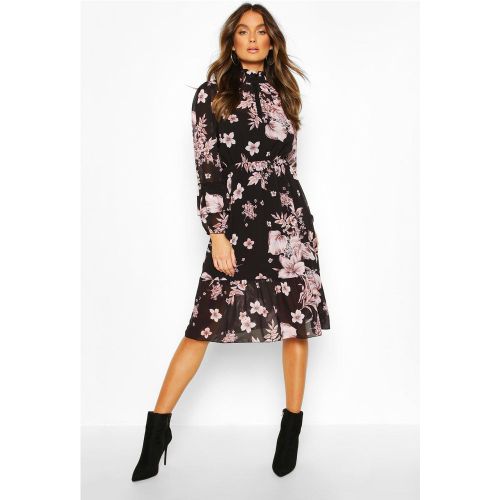 Robe Mi-Longue Volantée À Imprimé Fleuri - 38 - boohoo - Modalova