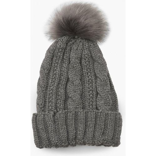 Bonnet En Maille Torsadée À Pompon - One Size - boohoo - Modalova