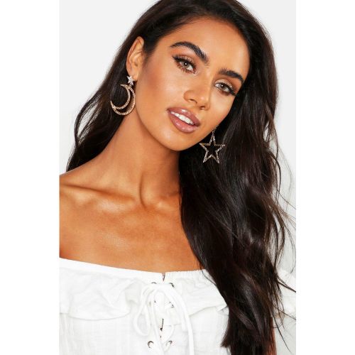 Boucles D'Oreilles Pendantes En Forme D'Étoile Et Lune - One Size - boohoo - Modalova