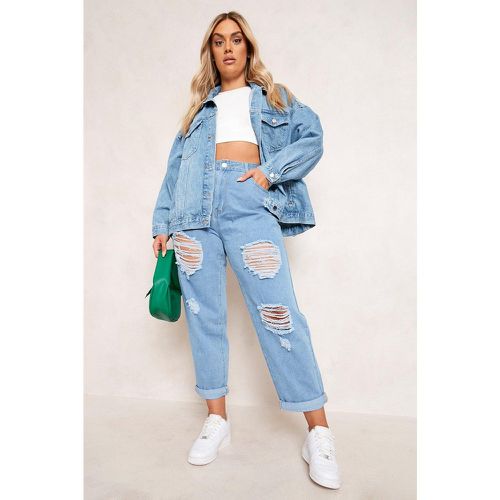 Grande Taille - Jean Mom Déchiré Aspect Vieilli - 44 - boohoo - Modalova