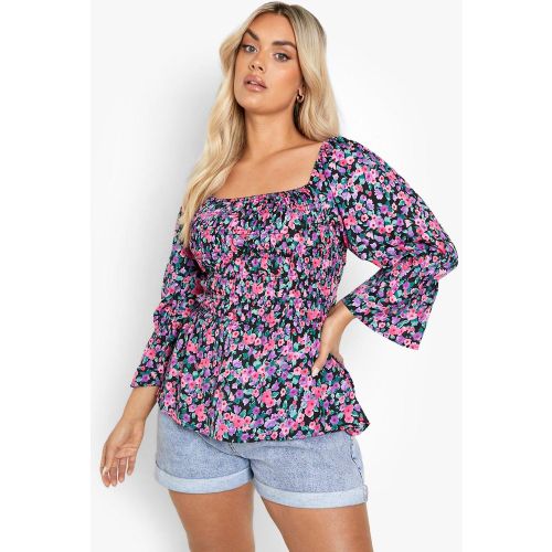 Grande Taille - Blouse Froncée À Ourlet Volanté Et Imprimé Fleuri - 46 - boohoo - Modalova