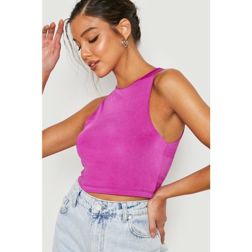 Crop Top Effet Soyeux À Col Rond - 40 - boohoo - Modalova