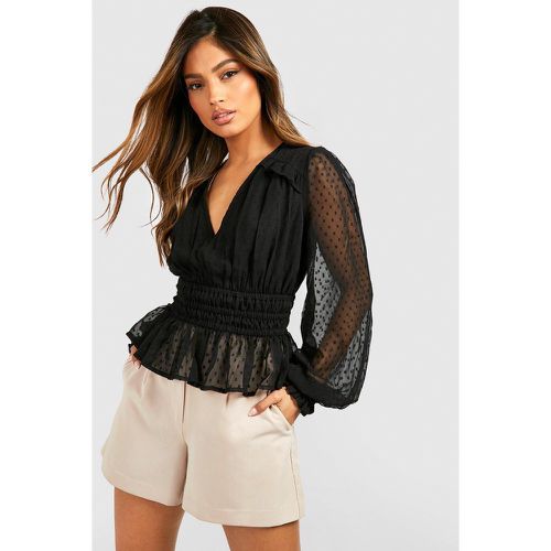 Blouse Plumetis En Mesh À Manches Longues - 44 - boohoo - Modalova