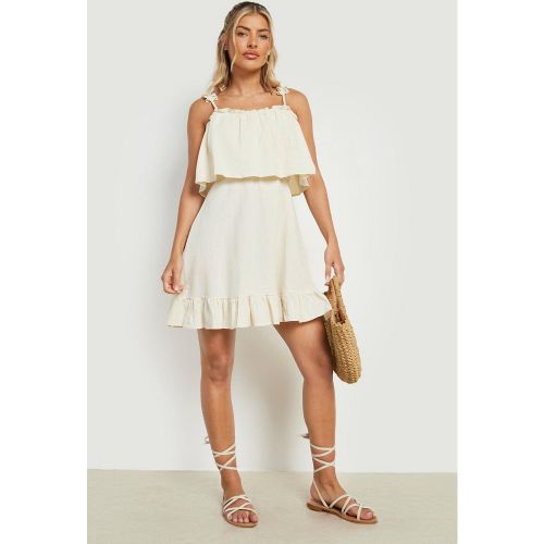 Robe Patineuse Volantée À Bretelles - Blanc Écru - 36, Blanc Écru - boohoo - Modalova
