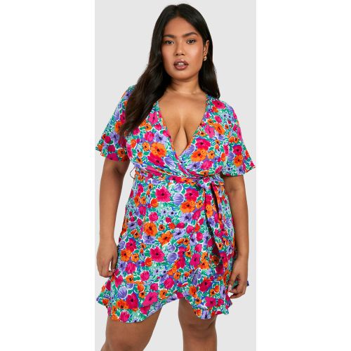 Grande Taille - Robe Croisée Style Vintage À Imprimé Fleuri - 44 - boohoo - Modalova