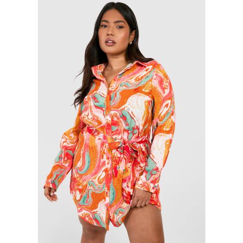 Grande Taille - Robe Chemise À Imprimé Marbre - 46 - boohoo - Modalova