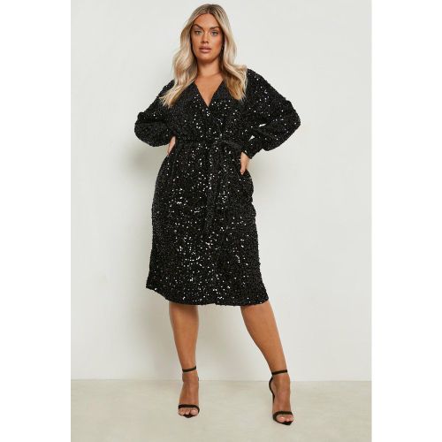 Grande Taille - Robe Mi Longue Cache-Coeur À Paillettes - 44 - boohoo - Modalova