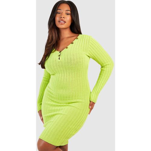 Grande Taille - Robe En Maille Épaisse À Col V - 46 - boohoo - Modalova