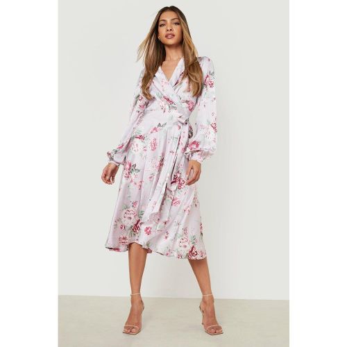 Robe Portefeuille Mi-Longue Fleurie - 38 - boohoo - Modalova