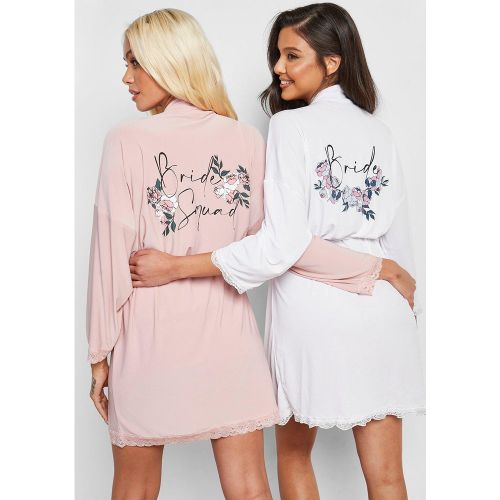 Robe De Chambre À Dentelle Fleurie Bride'S Squad - /Coquille D'Œuf - 34, /Coquille D'Œuf - boohoo - Modalova