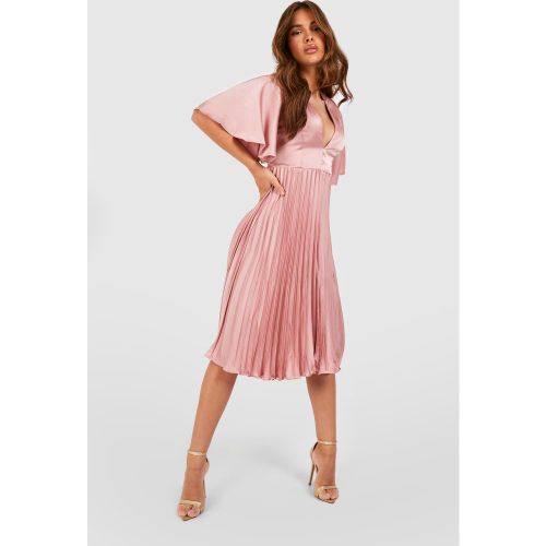 Robe Mi-Longue Satinée Plissée - /Coquille D'Œuf - 38, /Coquille D'Œuf - boohoo - Modalova