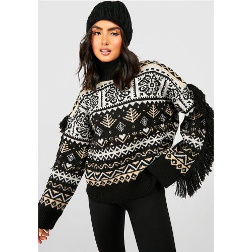 Pull Jacquard En Maille À Franges - S - boohoo - Modalova