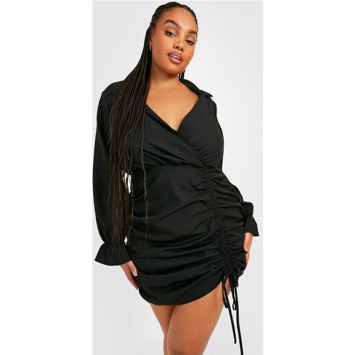 Grande Taille - Robe Chemise Froncée À Manches Longues - 44 - boohoo - Modalova